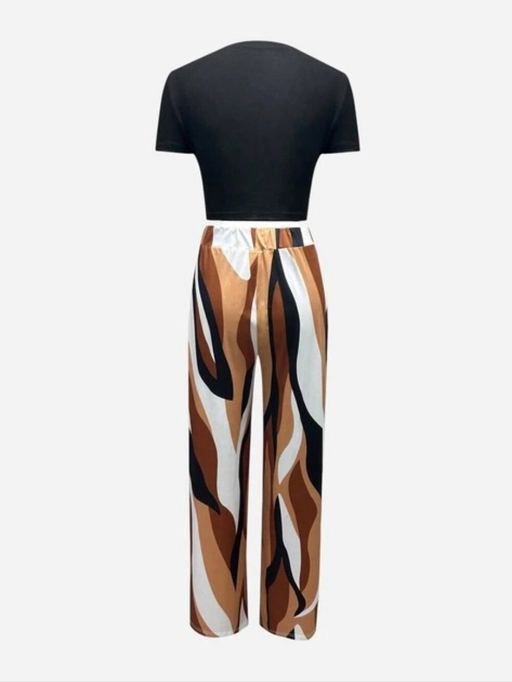 High-Waist Wide-Leg Printed Pants - Black/Brown/White
